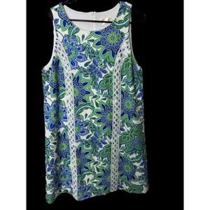 Eliza J NWT Women's Sleeveless Floral Print A Line Dress Size 16 Blue Green